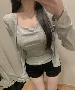 ドレープホルターレイヤードカーディガン(6color) GREY