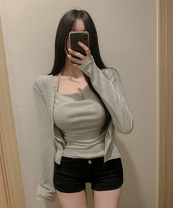 ドレープホルターレイヤードカーディガン(6color) GREY