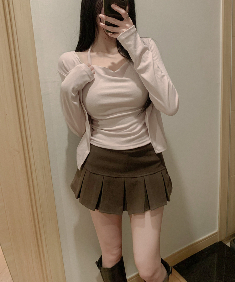 ドレープホルターレイヤードカーディガン(6color) PINK