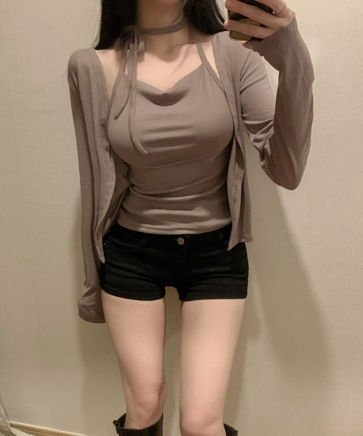 ドレープホルターレイヤードカーディガン(6color) MOCHA