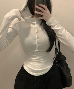 ウールスナップボタンフード長袖Tシャツ(5color) IVORY