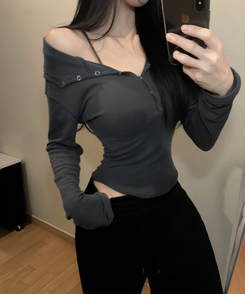 ウールスナップボタンフード長袖Tシャツ(5color) CHARCOAL