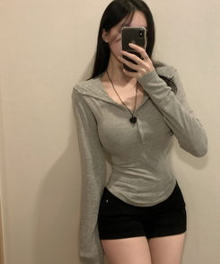 ウールスナップボタンフード長袖Tシャツ(5color) GREY