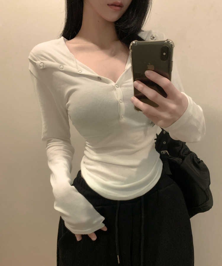 ウールスナップボタンフード長袖Tシャツ(5color) IVORY