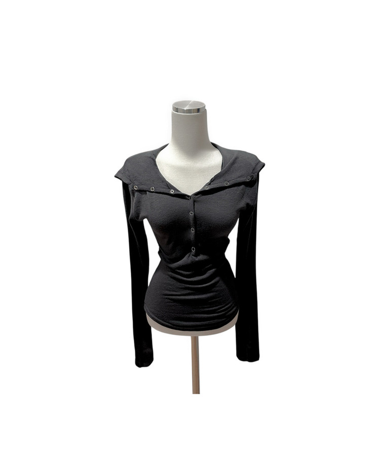 ウールスナップボタンフード長袖Tシャツ(5color)