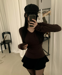 アンゴラアルパカウール長袖Tシャツ(6color) BROWN