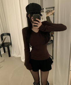 アンゴラアルパカウール長袖Tシャツ(6color) BROWN