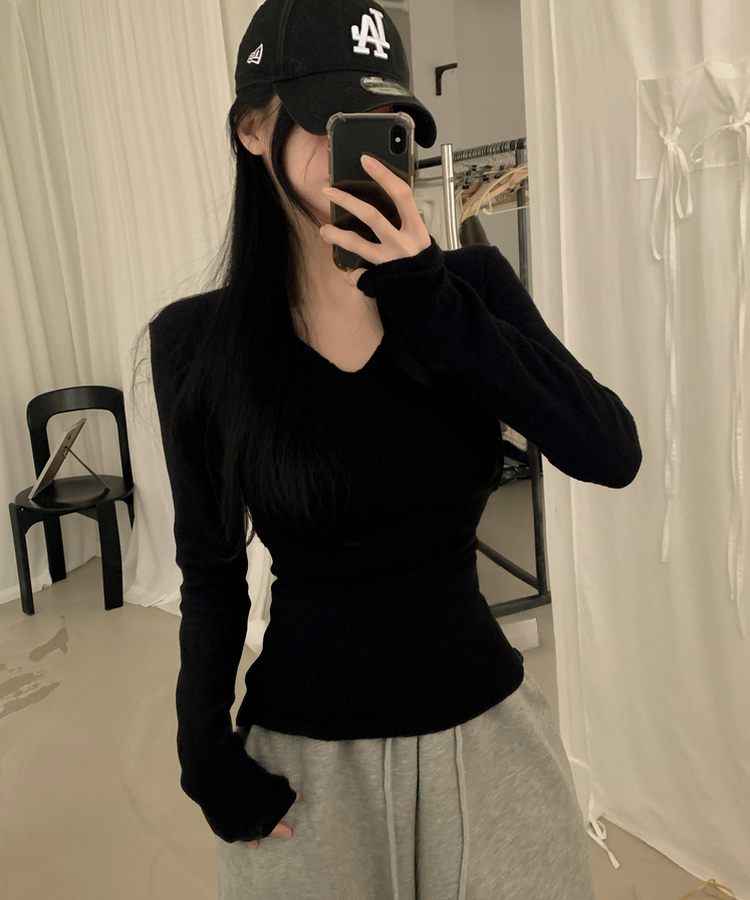 アンゴラアルパカウール長袖Tシャツ(6color) BLACK