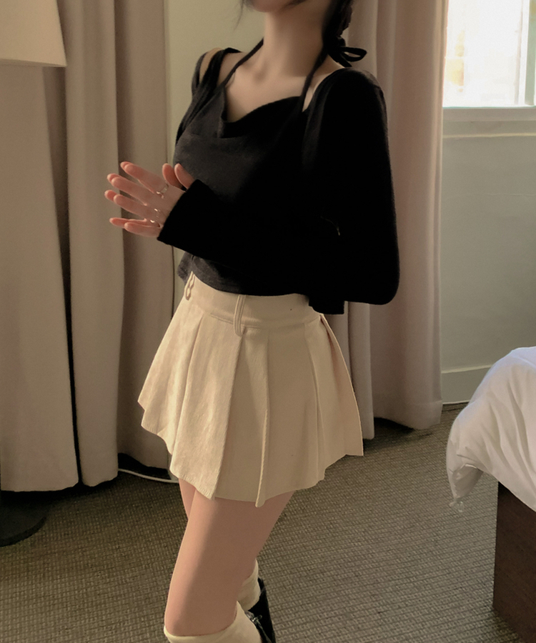 ふんわりホルタードレープカーディガン長袖Tシャツ BLACK