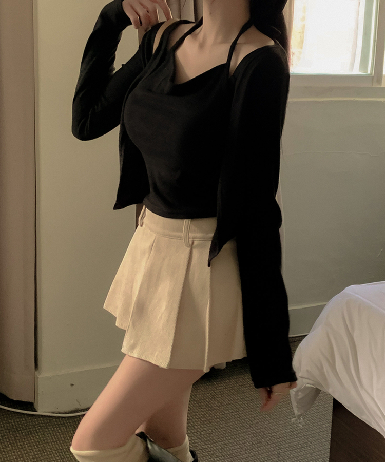 ふんわりホルタードレープカーディガン長袖Tシャツ BLACK