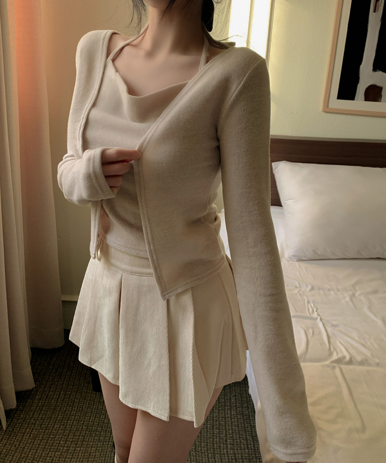 ふんわりホルタードレープカーディガン長袖Tシャツ BEIGE