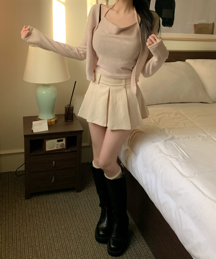 ふんわりホルタードレープカーディガン長袖Tシャツ BEIGE