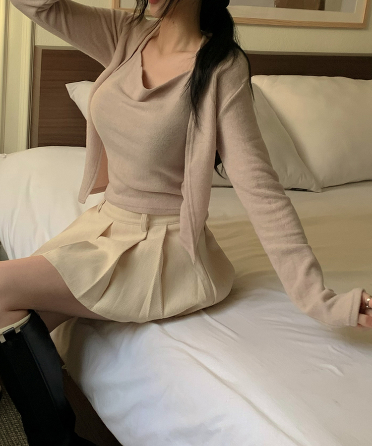 ふんわりホルタードレープカーディガン長袖Tシャツ BEIGE