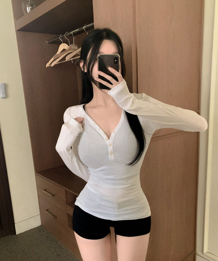 ボタンロングスリーブ長袖Tシャツ(6color) IVORY