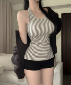 ボーダーホルターネックロングキャミソール IVORY