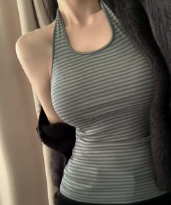 ボーダーホルターネックロングキャミソール GREY