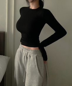 ソフトグラムシルエット長袖TシャツS(5color) BLACK