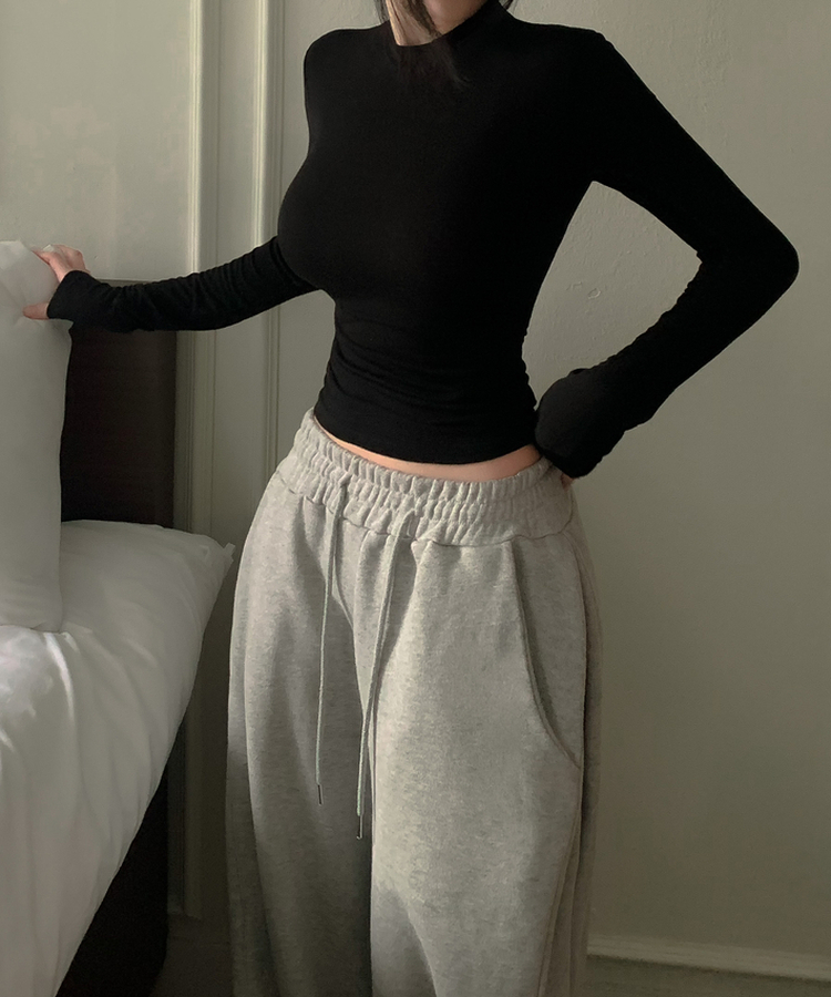 ソフトグラムシルエット長袖TシャツS(5color) BLACK