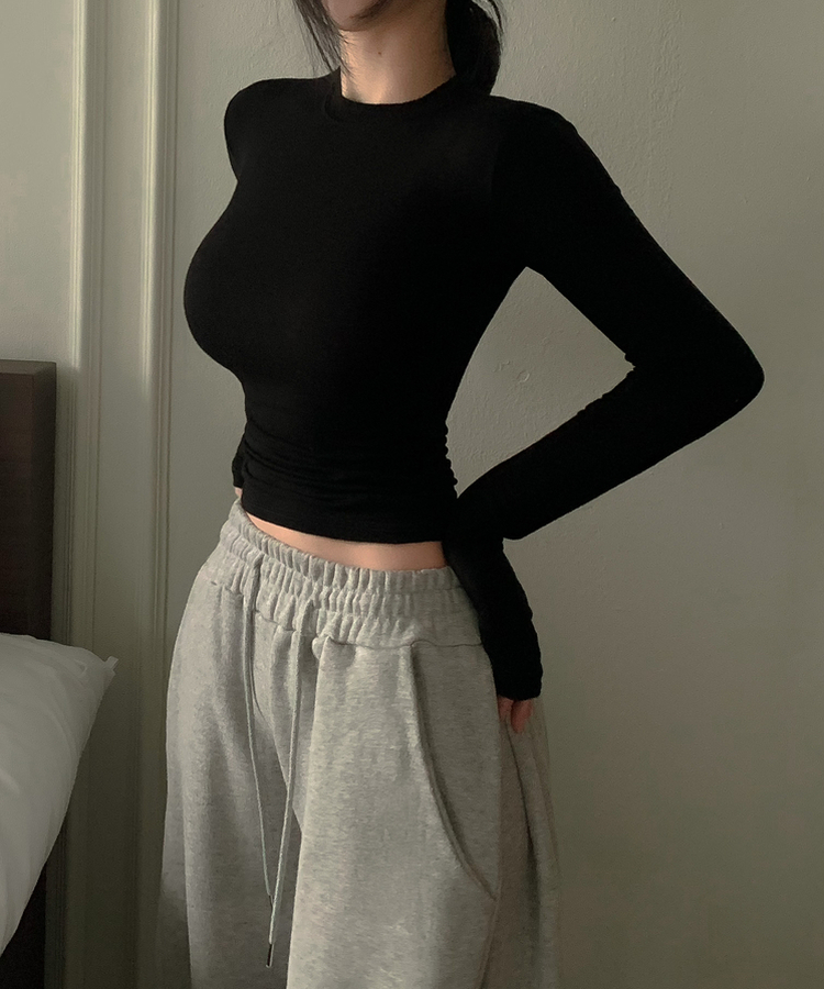 ソフトグラムシルエット長袖TシャツS(5color) BLACK