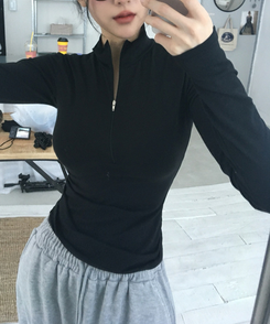 ハーフジップロングスリーブ(6color) BLACK