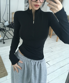 ハーフジップロングスリーブ(6color) BLACK