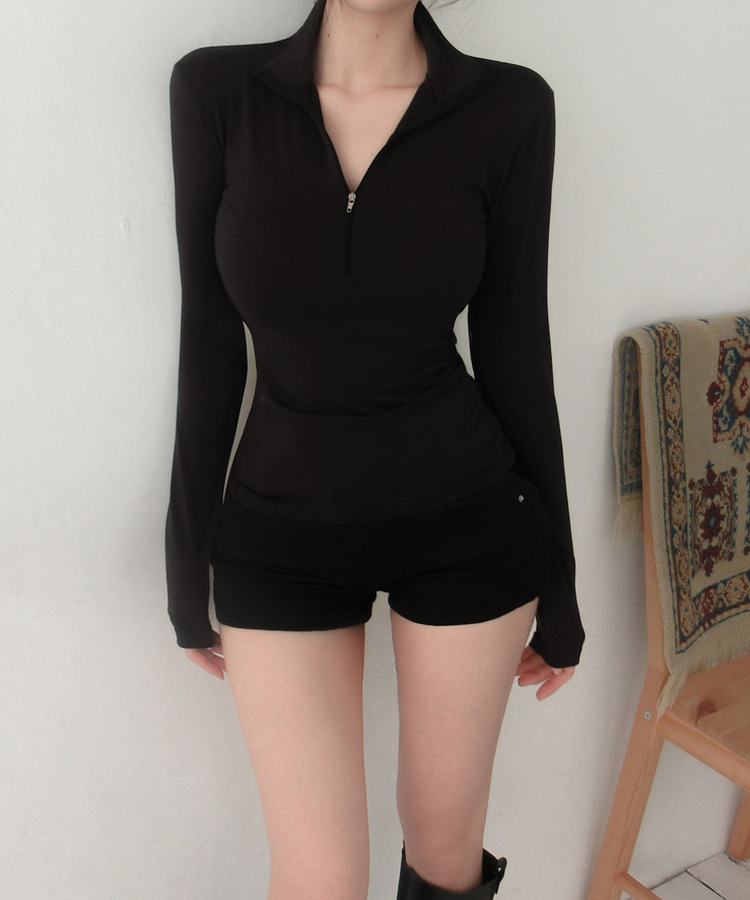 ハーフジップロングスリーブ(6color) BLACK