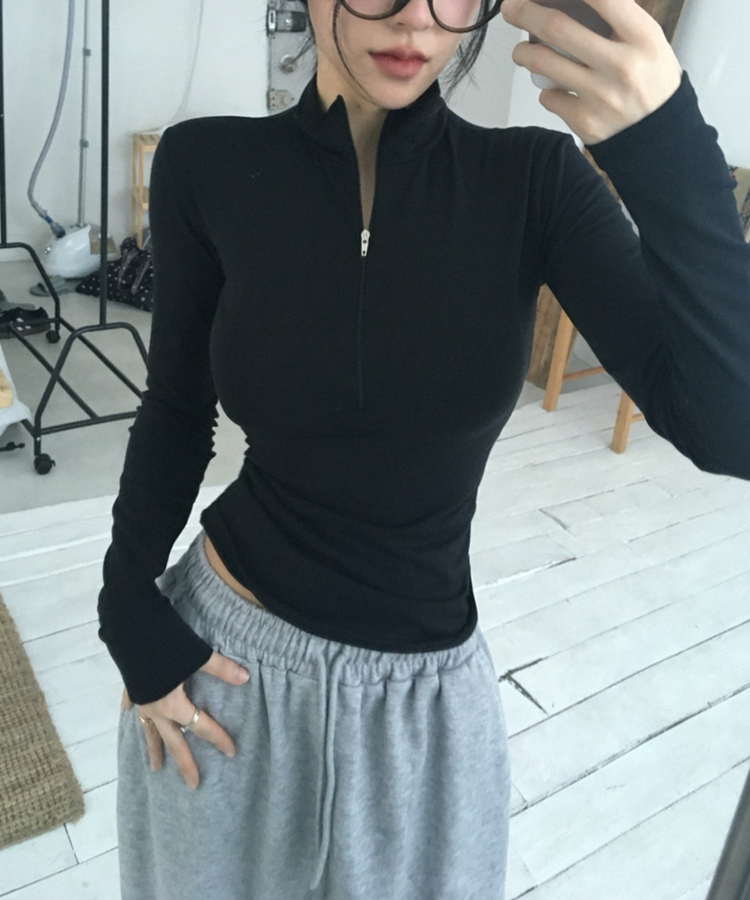 ハーフジップロングスリーブ(6color) BLACK