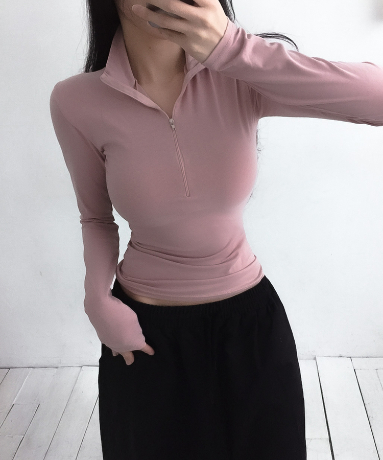 ハーフジップロングスリーブ(6color) PINK