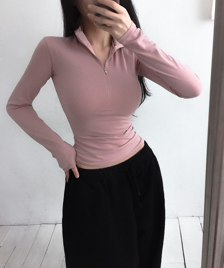 ハーフジップロングスリーブ(6color) PINK
