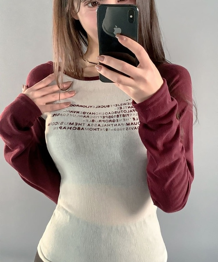 レタリングスリムシルクTシャツ WINE