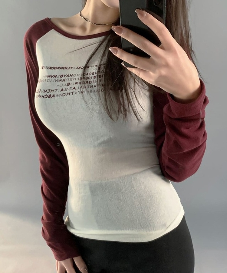 レタリングスリムシルクTシャツ WINE