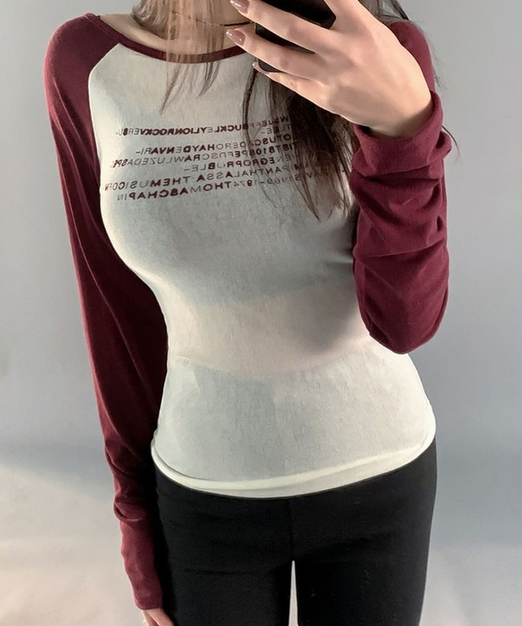 レタリングスリムシルクTシャツ WINE
