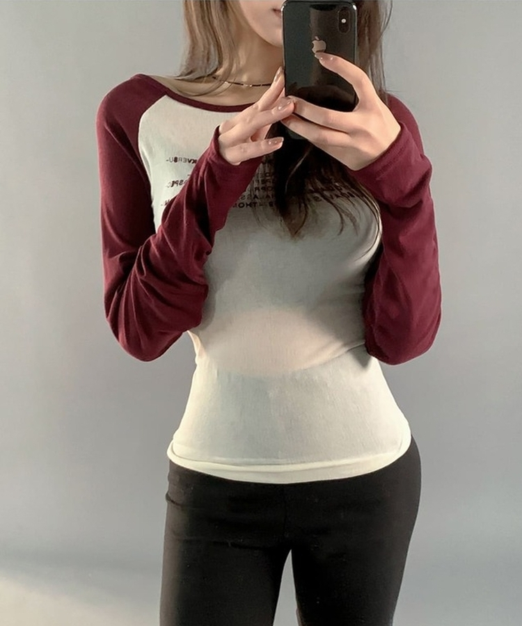 レタリングスリムシルクTシャツ WINE