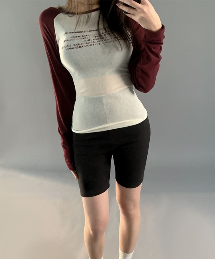 レタリングスリムシルクTシャツ WINE
