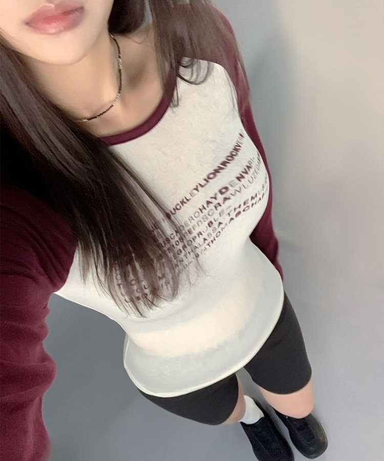 レタリングスリムシルクTシャツ WINE