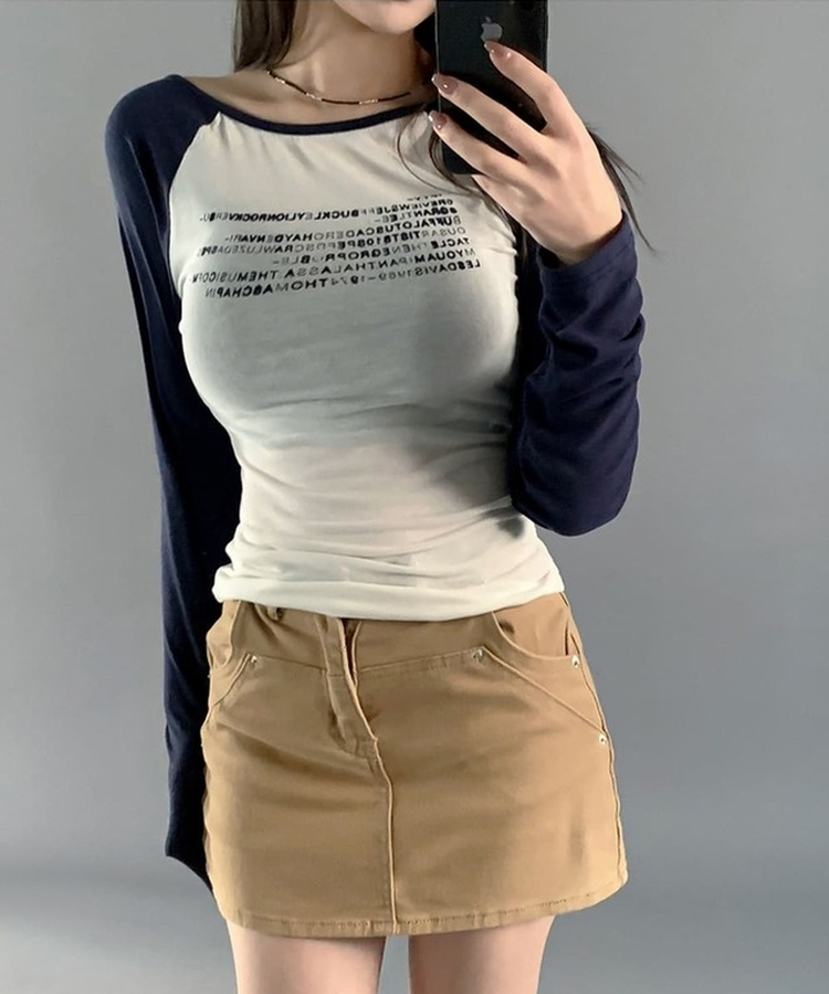 レタリングスリムシルクTシャツ NAVY