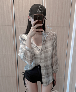 チェックシースルーシャツ WHITE