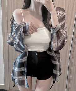 チェックシースルーシャツ BLACK