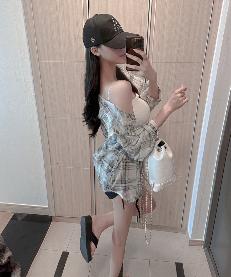 チェックシースルーシャツ WHITE