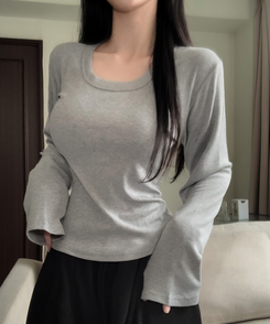 コットンディープUネック長袖Tシャツ(7color) GREY
