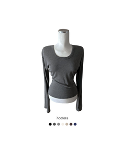 コットンディープUネック長袖Tシャツ(7color)