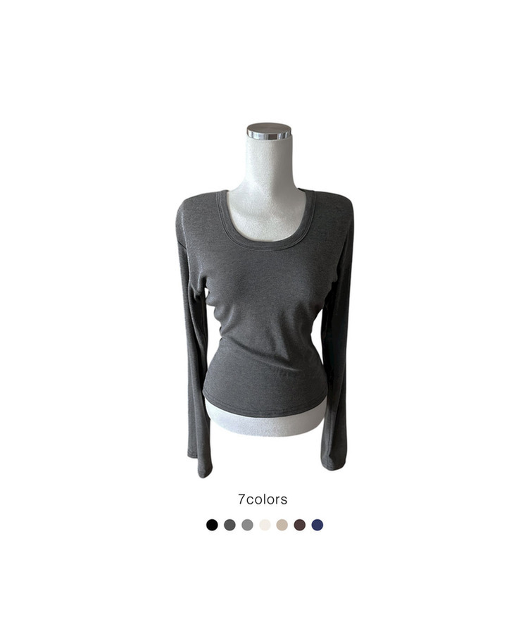 コットンディープUネック長袖Tシャツ(7color)