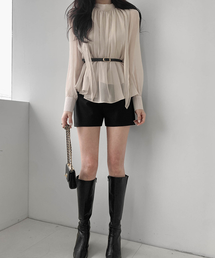 【ベルト付き】シフォンリボンブラウス BEIGE