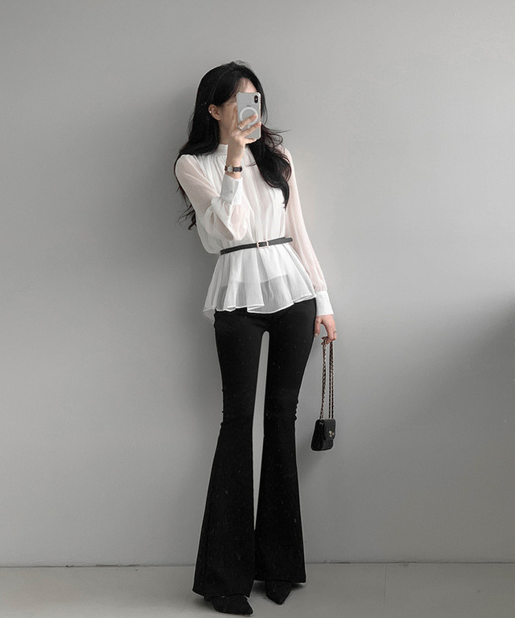 【ベルト付き】シフォンリボンブラウス IVORY