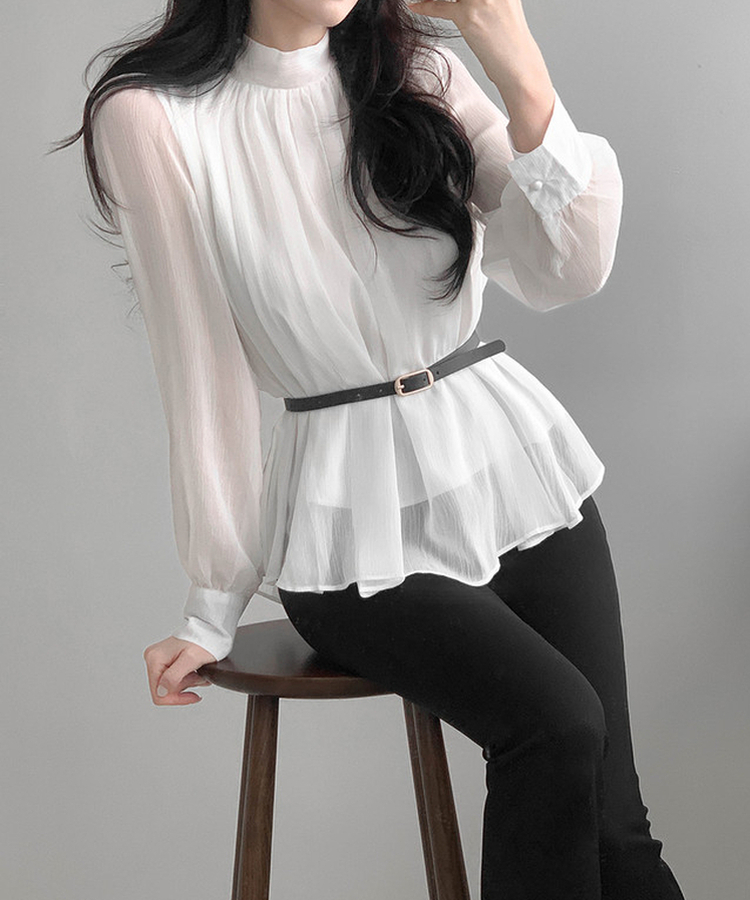 【ベルト付き】シフォンリボンブラウス IVORY