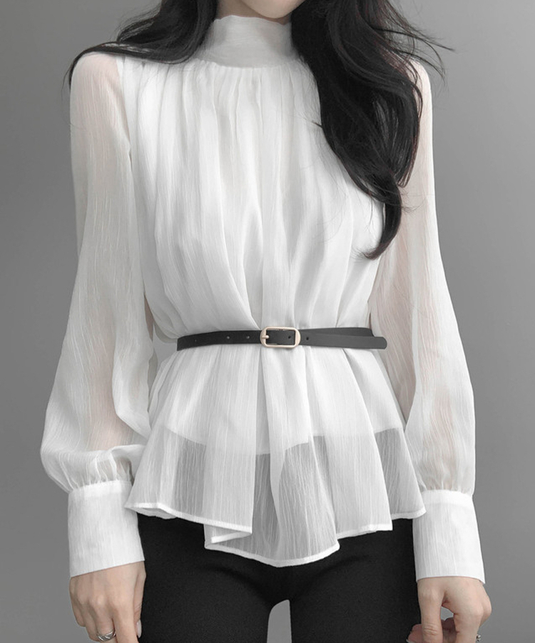 【ベルト付き】シフォンリボンブラウス IVORY