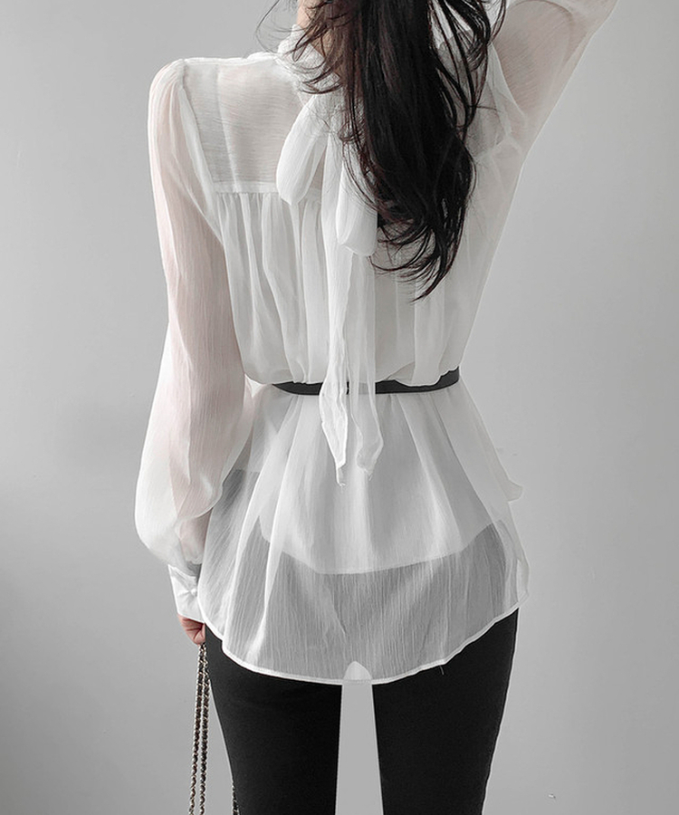 【ベルト付き】シフォンリボンブラウス IVORY