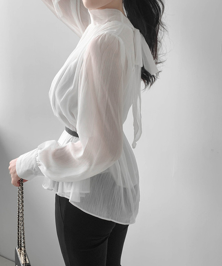 【ベルト付き】シフォンリボンブラウス IVORY