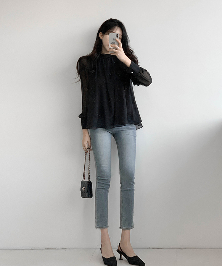 【ベルト付き】シフォンリボンブラウス BLACK