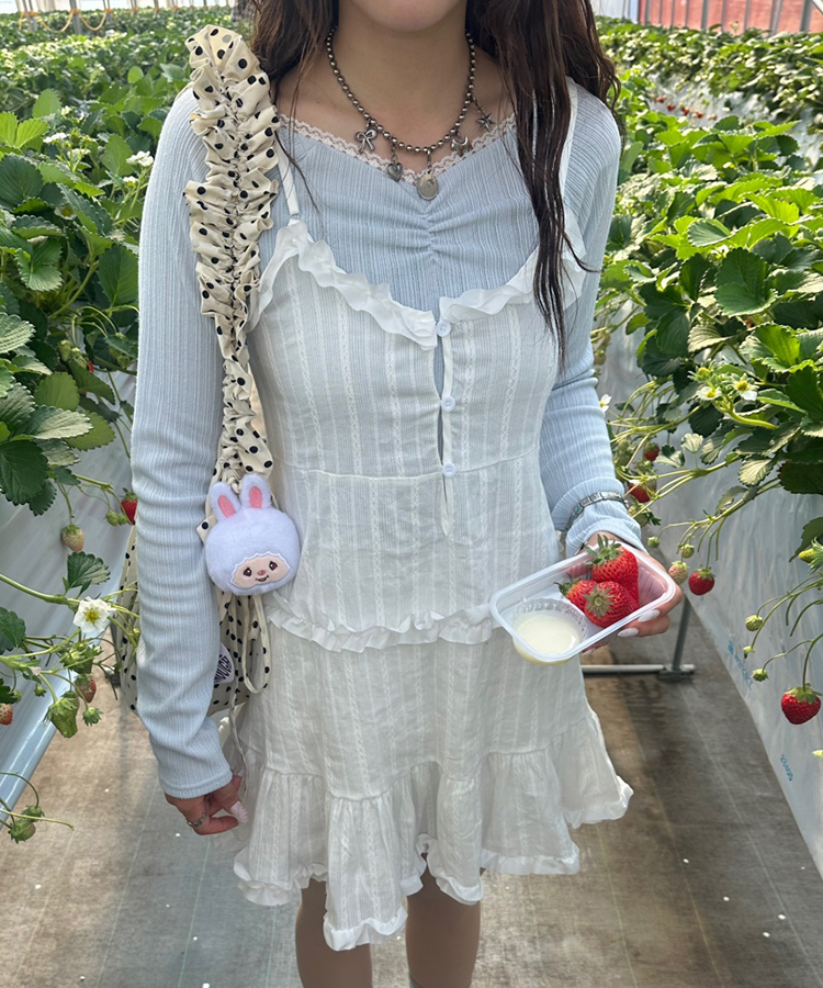 レースナローVネックトップス SKY BLUE